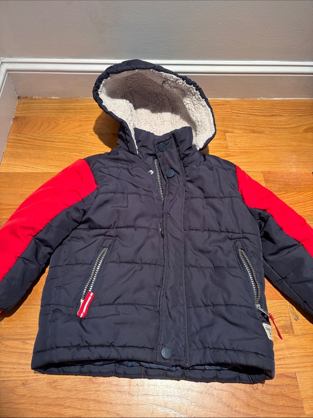 OshKosh B'gosh Navy and Red Hooded Puffer Jacket